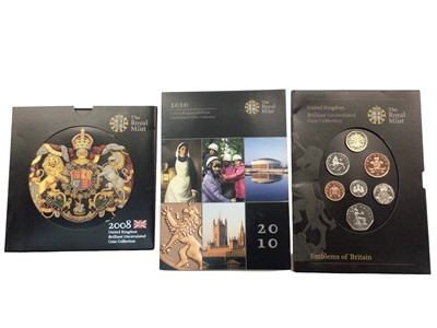 Lot 375 - The Royal Mint United Kingdom Brilliant Uncirculated Coin Collection sets to include 2008, 2010 and Emblems of Britain