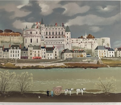 Lot 213 - Michel Delacroix (French, b.1933) signed limited edition print -Chateau by the river, 50cm x 60cm, in mount, unframed