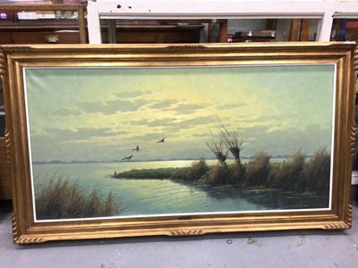 Lot 387 - Large 20th century Dutch oil on canvas- Ducks in flight