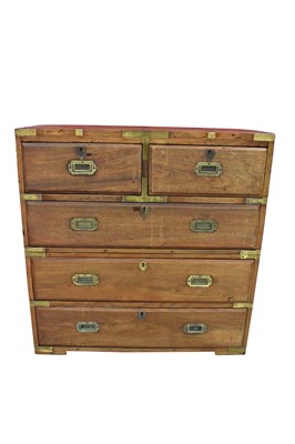 Lot 1275 - 19th century brass bound teak campaign chest in two parts