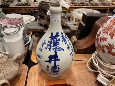 Lot 509 - Japanese blue and white sake bottle (drilled to be made into a lamp)