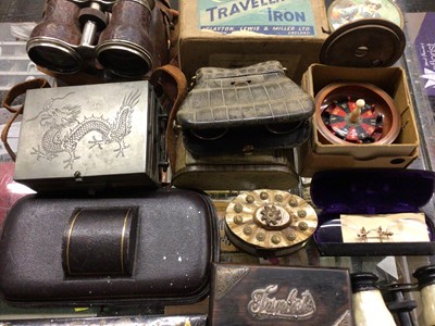 Lot 383 - Vintage opera glasses and field glasses, Japanese lacquer box containing sealing wax, silver mounted trinkets box and other sundry items