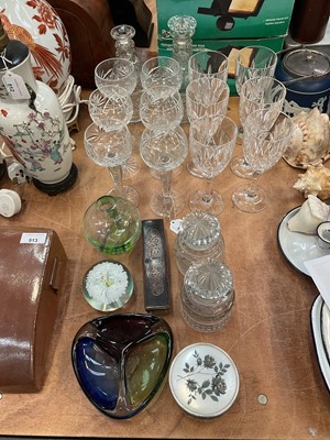 Lot 514 - Set of six cut glass hock glasses, together with cut glass decanters and other glassware.