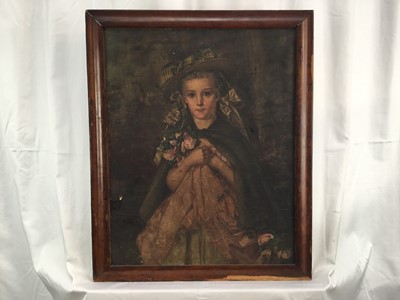 Lot 3 - Attributed to Claude Hayes, oil on canvas - Portrait of a Young Girl, inscribed verso, 50cm x 40cm, framed