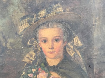 Lot 3 - Attributed to Claude Hayes, oil on canvas - Portrait of a Young Girl, inscribed verso, 50cm x 40cm, framed