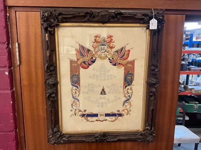 Lot 517 - Charming Victorian family tree- The Family Of Portal, in watercolour heightened in gilt, “Lucy Portal Delin 1849”. In its original highly decorative carved oak frame. 55x42cm