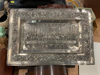 Lot 536 - Continental white metal relief plaque depicting the last supper.