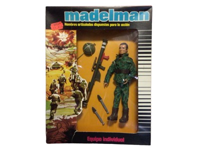 Lot 147 - Madelman (1977-1983) Capitan 7th Caballeria Ref: 1.226, Apoyo Tacitico Ref: 1.066, Picador Mina Ref: 1.229 6 1/2" action figures, plus Picador Mina (without accessories), all in window boxes (two f...