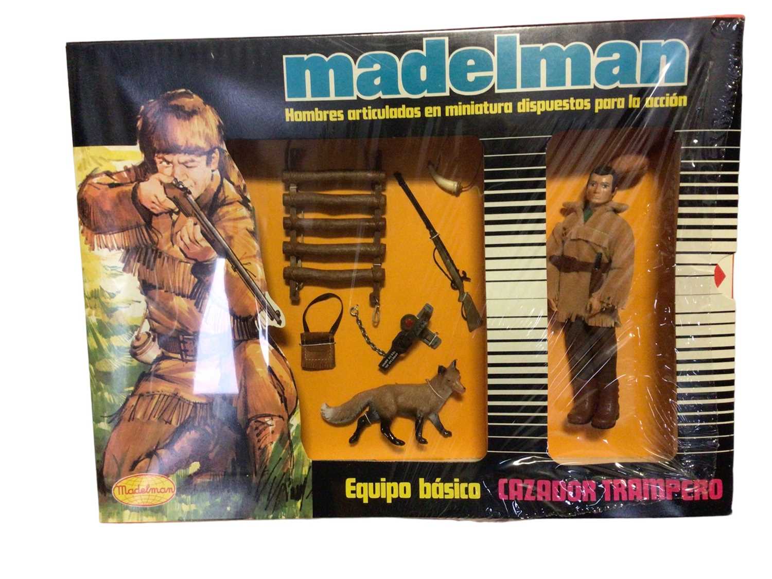 Lot 154 - Madelman (1977-1983) Cazador Trampero Ref: 510 & Buscador de Oro Ref: 503 Equipo Basico with 6 1/2" action figure, in sealed window box (2)