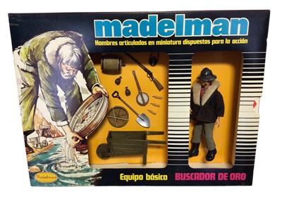 Lot 154 - Madelman (1977-1983) Cazador Trampero Ref: 510 & Buscador de Oro Ref: 503 Equipo Basico with 6 1/2" action figure, in sealed window box (2)