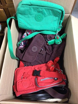 Lot 585 - Quantity of bags including Kipling, vintage hats, clothing, knitting related books, buttons etc