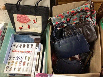 Lot 585 - Quantity of bags including Kipling, vintage hats, clothing, knitting related books, buttons etc