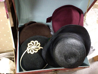 Lot 585 - Quantity of bags including Kipling, vintage hats, clothing, knitting related books, buttons etc