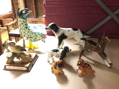 Lot 582 - Group of animal and bird ornaments including two Royal Doulton dogs, Beswick dog and horse etc