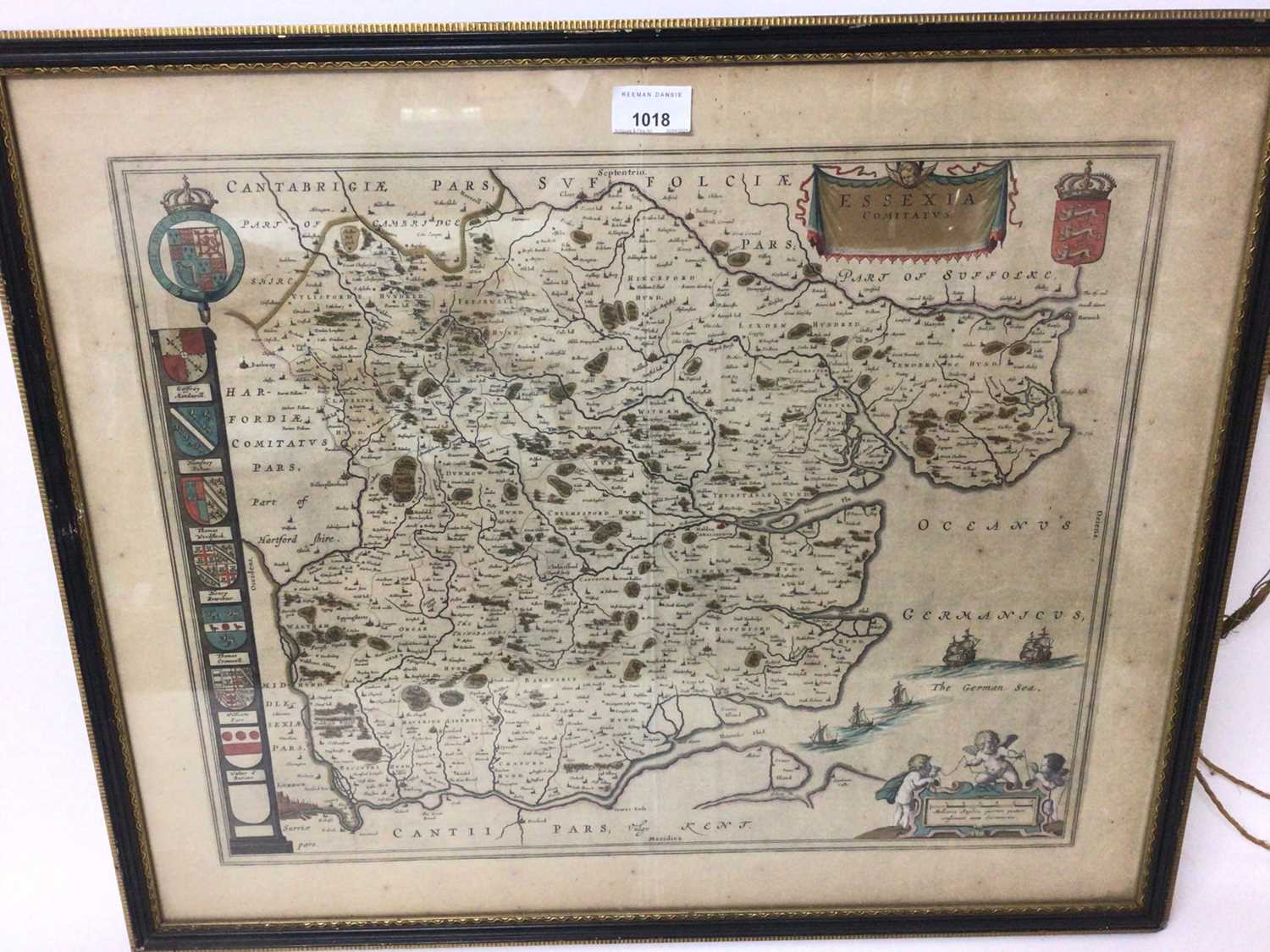 Lot 1018 - Johannes Blaeu: 17th century hand tinted engraved map of Essex