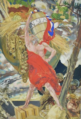 Lot 1199 - Charles Sims (1873-1928) watercolour and gouache - Mythical Figure, signed, 53cm x 36cm, in glazed gilt frame