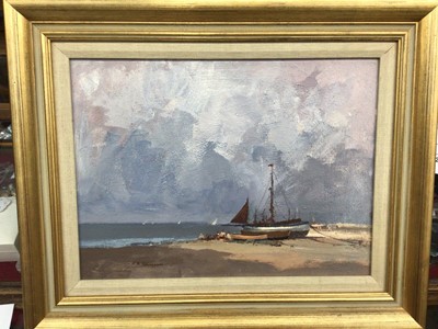 Lot 263 - K. B. Thompson acrylic on board - Kessingland Beach, Lowestoft 1983, in gilt frame 41cm x 51cm overall