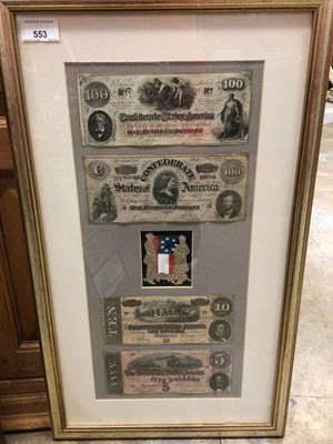 Lot 553 - Two glazed frames containing bank notes, some reproductions noted.