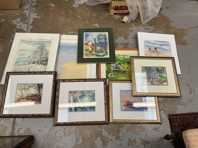 Lot 554 - Collection of various watercolours, prints and other pictures.