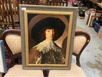 Lot 557 - Reproduction oil on board portrait of a 17th century man.
