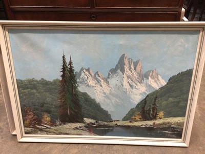 Lot 398 - Three large continental framed paintings, each signed