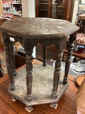 Lot 1263 - Edwardian carved oak two tier table on bun feet