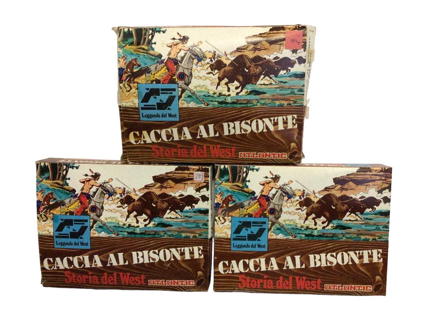 Lot 171 - Atlantic 1:32 Scale Far-West Story Geronimo Apache No.1203 (x5) & Caccia Al Bisonte (x3), mostly foriegn versions, boxed (8)