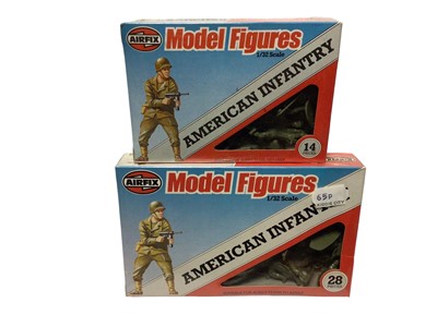 Lot 190 - Airfix 1:32 Scale Model Figures American Infantry, 28 pieces (x7), plus 14 pieces (1), mostly sealed boxes (8 total)