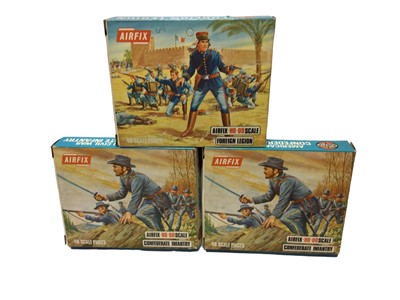 Lot 192 - Airfix HO OO Scale Ammerican War of Independence Washington's Army (x3), American Civial War Confederates (x2) & Foreign Legion, all blue boxes on sprues 6)