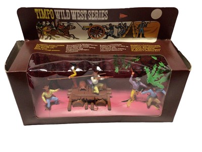 Lot 204 - Timpo Toys Wild West Series Cowboy Raft Set No.297& Travois Set No.298, both in window boxes (2)