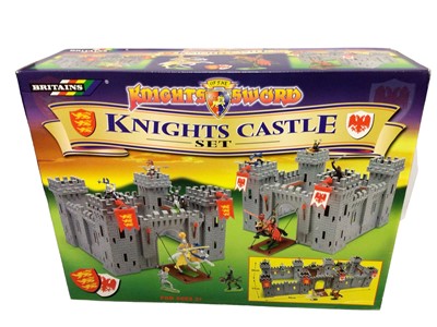 Lot 213 - Britains Knights of the Sword Knights Castle set, boxed sellotaped No. 17557, plus shield tower (2)