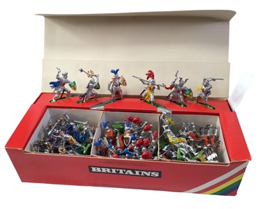 Lot 220 - Briatins Deetail Trade Counter Box No.7740 with six Knights versions, all present except two missing double handed swordsmen, plus two additional pikemen (48 total)