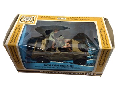 Lot 222 - Britains Afrika Korps Kubelwagen No.9785 & 8th Army Scout Car No.9785 (x2), boxed (3)