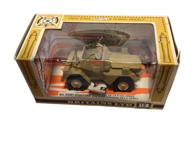 Lot 222 - Britains Afrika Korps Kubelwagen No.9785 & 8th Army Scout Car No.9785 (x2), boxed (3)