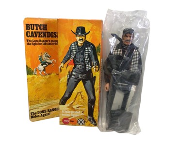 Lot 239 - Marx Toys The Lone Ranger Rides Again Butch Cavendish action figure No. 7402 & Bandit his black stallion (base missing)No. 7410 , both boxed (Bandit box worn) (2)