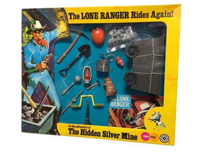 Lot 240 - Marx Toys Lone Ranger Rides again adventure The Hidden Silver Mine (x5), plus The Secret Corral & The Gun Runners Disguise Outfits, on card (7 total items)