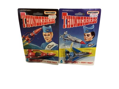 Lot 256 - Matchbox Thunderbirds 1 & 3, The Mole, Thunderbirds 2 Pod Vehicles, FAB1 & Parker, on card with bubblepack etc (8 items)