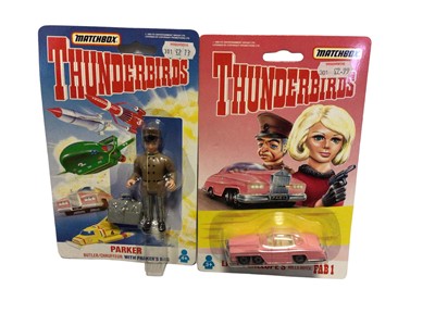 Lot 256 - Matchbox Thunderbirds 1 & 3, The Mole, Thunderbirds 2 Pod Vehicles, FAB1 & Parker, on card with bubblepack etc (8 items)