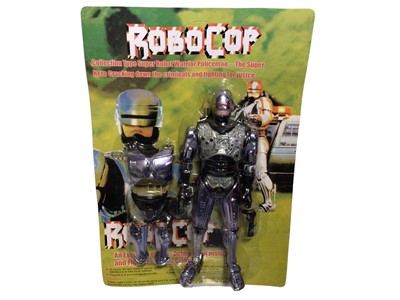 Lot 292 - PMS Robocop Super Robot Warrior Policeman, on unpunched card with bubblepack, plus Kenner Robocop and the Ultra Police Skull Hog No. 64320 & Robo-Cycle No. 64310, both boxed (one slightly compresse...