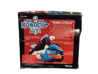 Lot 292 - PMS Robocop Super Robot Warrior Policeman, on unpunched card with bubblepack, plus Kenner Robocop and the Ultra Police Skull Hog No. 64320 & Robo-Cycle No. 64310, both boxed (one slightly compresse...