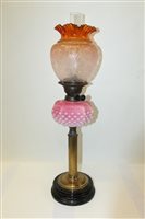 Lot 3584 - Victorian oil lamp with Duplex burner and pink...