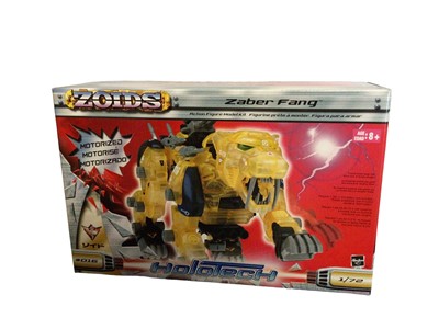 Lot 384 - Hasbro (2001-2002) Zoids 1:72 Scale Zaber Fang No.016, Konig Wolf No. 053, Shield Liger No. 007, Command Wolf Irvine No. 024 & Black Rhimos No.000, all boxed (mostly taped closed) (5)