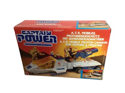 Lot 278 - Mattel (c1987) Captain Power A.T.R. Mobile Proton Cannon No. 6881 & Trans-Field Communication Station and Power On Energizer, all boxed (sellotaped closed) (3)