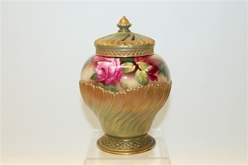 Lot 2037 - Royal Worcester pot pourri vase and cover with...
