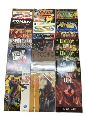 Lot 113 - Box of Marvel and others graphic novels to include Spider-Man, Conan, The Marvel Encyclopedia and others. Approximately 31 in Lot.