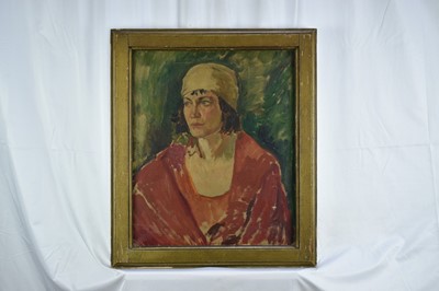 Lot 1209 - Rowley Smart (1887-1934), oil on canvas, a portrait in the manner of his tutor Augustus John - Portrait of a Betty May, signed. Inscribed verso 'Betty May, one of Epstein's models'