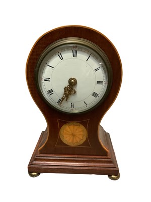 Lot 597 - Early 20th century mahogany and inlaid balloon shaped clock