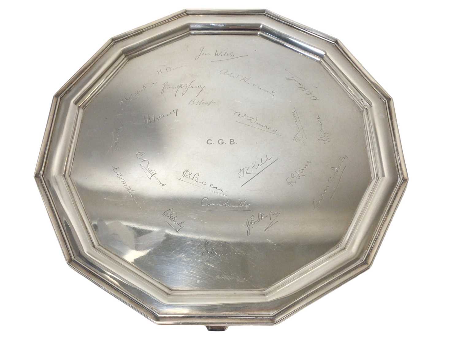 Lot 407 - Dodecagonal silver salver with engraved