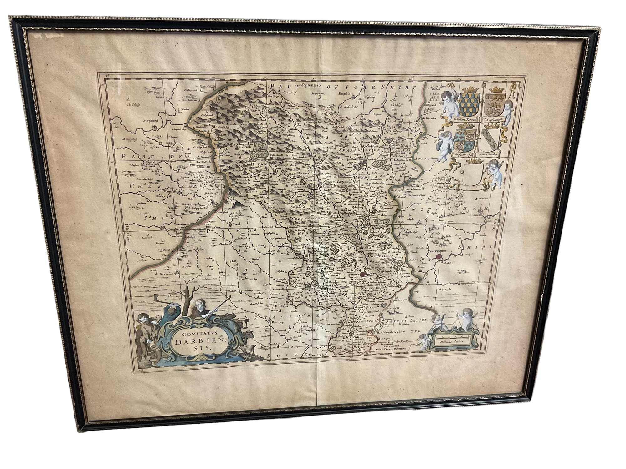 Jan Jansson, 17th century engraved map - ‘Comitatus Darbiensis'