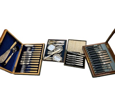 Lot 1121 - Victorian set of mother of pearl handled silver fruit knives and forks, and other cutlery and silver